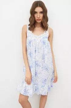 Сорочка ночная хлопковая с принтом и ажурной отделкой Eileen West