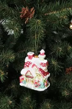 Стеклянная елочная игрушка Домик Санты Holiday Classics