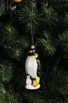 Стеклянная елочная игрушка Императорские пингвины Impuls