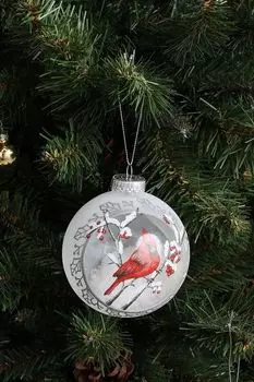 Стеклянная елочная игрушка Птицы на снегу Holiday Classics