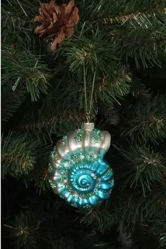 Стеклянная елочная игрушка Ракушка Аммонит Holiday Classics