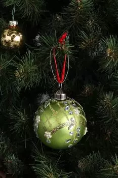 Стеклянный зеленый шар со стразами Karlsbach