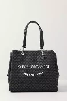 Сумка шоппер с принтом из монограмм и логотипом EMPORIO ARMANI