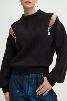 Свитер шерстяной с разрезами на молнии HUGO