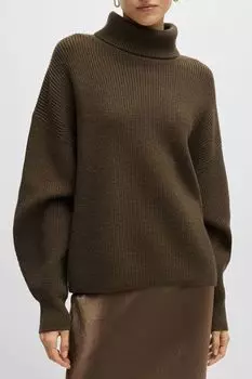 Свитер шерстяной с высоким воротом в рубчик BOSS