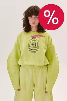 Свитшот хлопковый с пышным рукавом с принтом With Love EVE&ESTHER