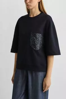 Свитшот хлопковый с укороченным рукавом и пайетками Rinascimento