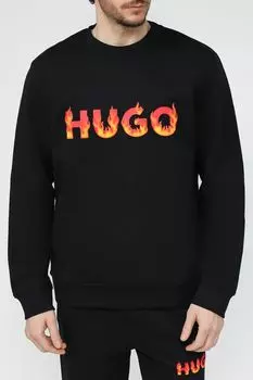 Свитшот из хлопкового футера с объемным логотипом с пламенем HUGO