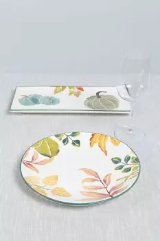 Тарелка обеденная керамическая с принтом Leaves COINCASA