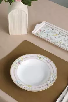 Тарелка суповая фарфоровая с принтом Пение птиц Easy Life