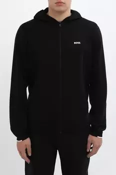 Толстовка хлопковая на молнии с капюшоном BOSS