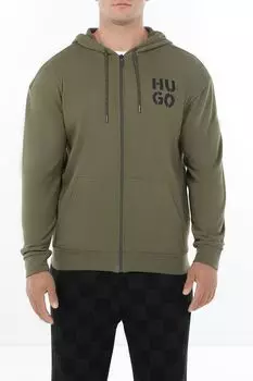 Толстовка хлопковая на молнии с капюшоном HUGO