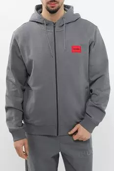 Толстовка хлопковая с капюшоном на молнии HUGO