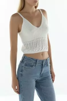 Топ хлопковый на бретельках ажурной вязки OVS