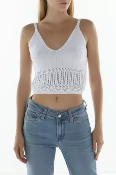 Топ хлопковый на бретельках ажурной вязки OVS
