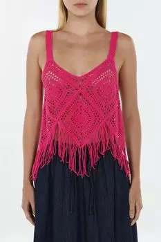 Топ хлопковый на лямках ажурный с бахромой Piombo