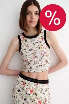 Топ хлопковый с принтом укороченный LAROOM