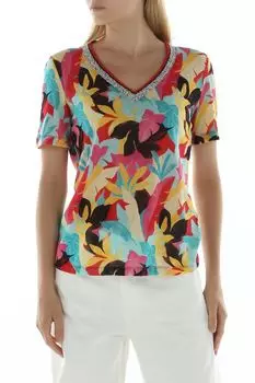 Топ хлопковый с V-вырезом и принтом Gerry Weber