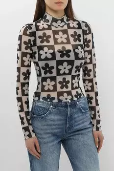 Топ из эластичной сетки облегающего кроя с принтом HUGO BLUE