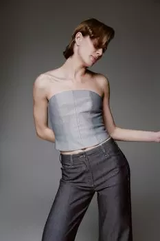 Топ-корсет из денима с металлизированной нитью DAISYKNIT