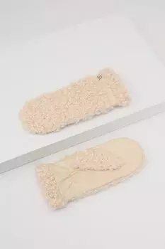 Варежки из искусственного плюша с кожаными вставками BOSS