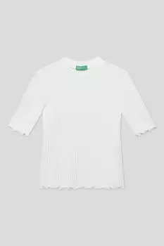 Водолазка хлопковая с коротким рукавом в рубчик Benetton