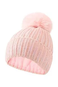 Вязаная шапка с меховым помпоном Panda&Elephant