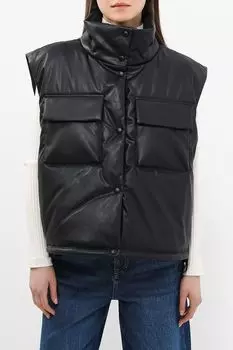Жилет из искусственной кожи утепленный с воротником стойкой HUGO BLUE