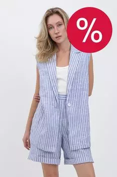 Жилет льняной удлиненный в полоску FABRETTI