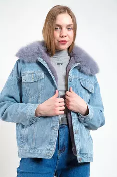 Куртка женская джинс STOLNIK 16092021 + подкладка, иск.мех (L, Синий)
