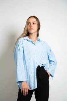 Рубашка женская (B) STOLNIK 371 (46, Темно-Синий в полоску)