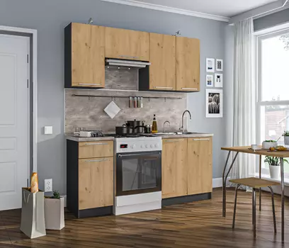 Ангелина-180 Кухонный гарнитур Диамант серый/Дуб дикий