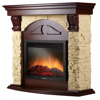 Камин Electrolux EFP/P-2520LS с порталом Torre 25S камень слоновая кость, шпон темный дуб