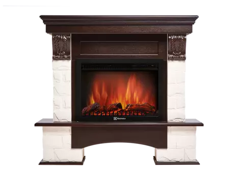 Камин Electrolux Sphere Plus EFP/P-2720RLS с порталом Forte 25S камень белый, шпон темный дуб