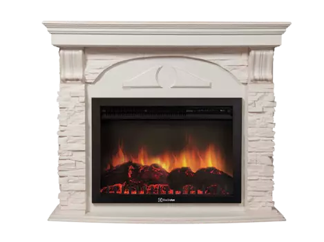 Камин Electrolux Sphere Plus EFP/P-2720RLS с порталом Torre 25S камень белый, шпон белёный дуб