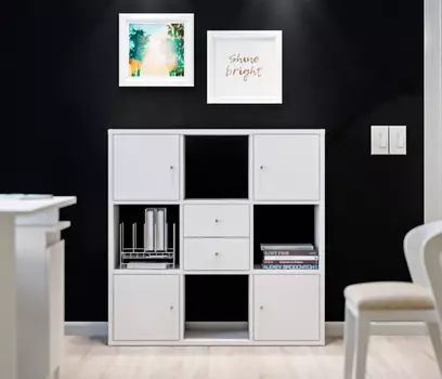 Стеллаж Кито СБ-3243 Белый с ящиками и дверцами