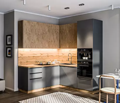 Кухонный гарнитур Регина Песочный/Лофт Диамант серый, МДФ Джаз Акация светлая 2х2 м