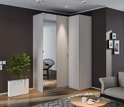 Шкаф угловой с зеркалом МАКС Серый перламутровый