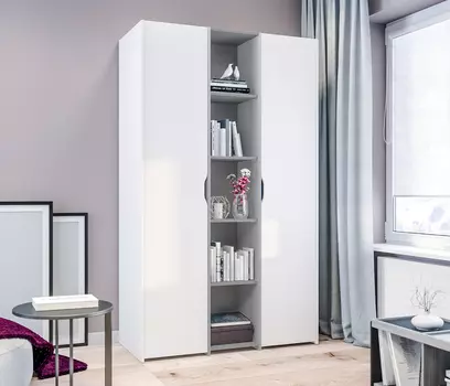 Шкаф 2 дверный Mika / Мика СБ-3273 Белый,Серый/Белый