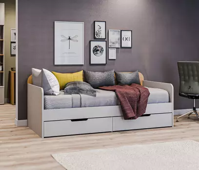 Милан СБ-3297 Кровать Серый,Дуб Гамильтон c ящиком