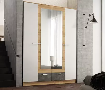 Распашной шкаф Адель 1,6м дуб вотан-белый гладкий