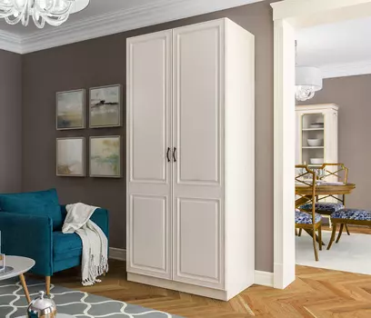 Шкаф 2 дверный Гранд / Ливерпуль СБ-3511 Дуб Приморский Белый/МДФ Классика Светлый