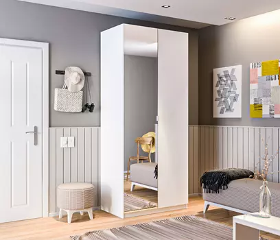 Шкаф 2х дверный 1000 с зеркалом и 3-я ящиками МАКС Белый