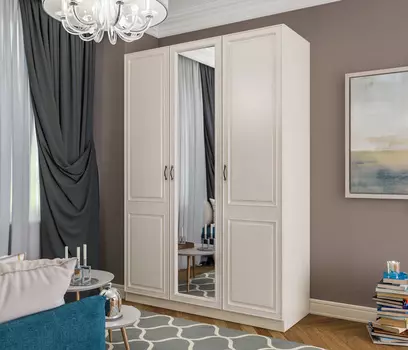 Шкаф 3х дверный с зеркалом Гранд / Ливерпуль СБ-3512 Дуб Приморский Белый/МДФ Классика Светлый