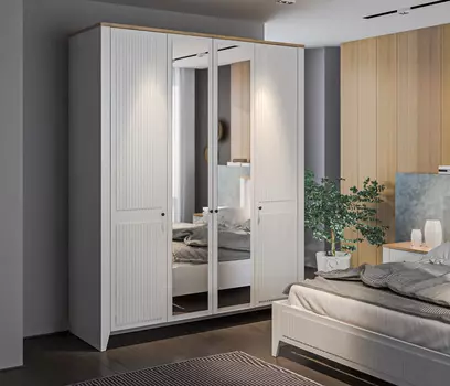 Шкаф 4х дверный Монтана СБ-3543 Белый Альпийский,Дуб Гамильтон/МДФ Дуб Белый