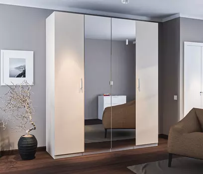 Шкаф четырехдверный МАКС с зеркалом Кашемир серый