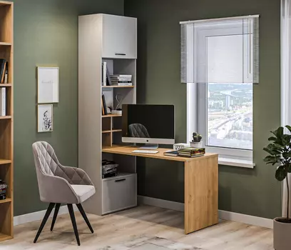 Стеллаж со столом Милан СБ-3261 Серый,Дуб Гамильтон/МДФ Светло серый