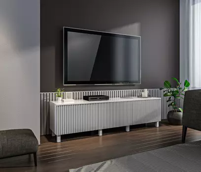 Гостиная (стенка) на ножках Тренд Белый / МДФ Джаз Светло-серый