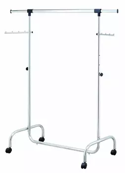 Усиленная стойка для одежды UniStor RINO на колёсиках, с боковыми выдвижными планками и двумя дополнительными планками для аксессуаров.