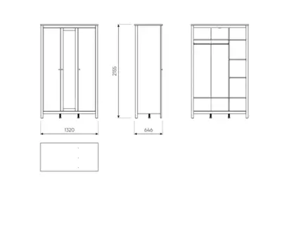 2.08.01.040.6 САГА шкаф 3 двери с зеркалом темно-бирюзовый